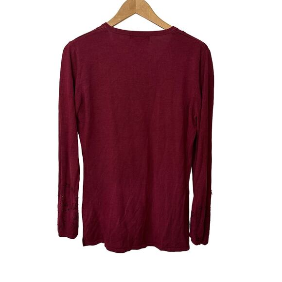 Diane Von Furstenberg Silk Assets Red Knit Top Beaded Sequins V Neck Pullover L - Picture 3 of 6